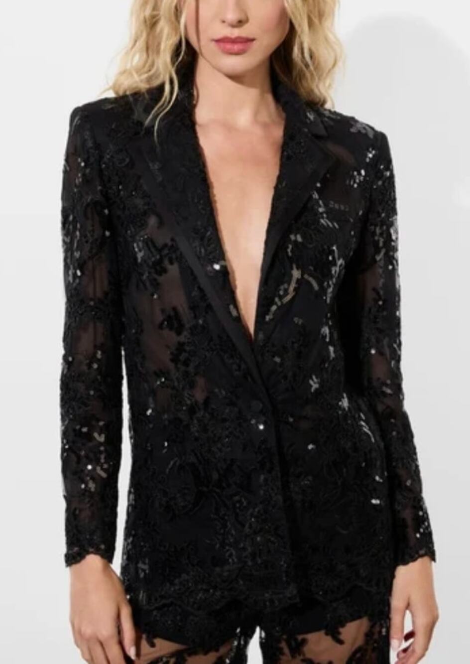 Alexis Firdas Black Sequin Embroidered Blazer Jacket Small
